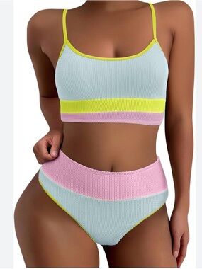 New Colorful 2 Piece High Waist Womens Bikini Swimsuit / Large